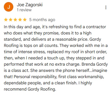 longview roofing testimonial gordy roofing company
